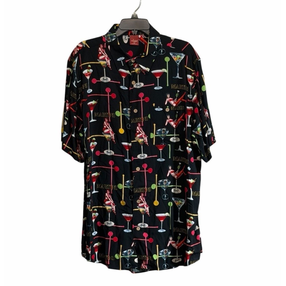 Junction West Mens XL Martini Drinks Button Shirt Short Sleeve Pinup Women NWT